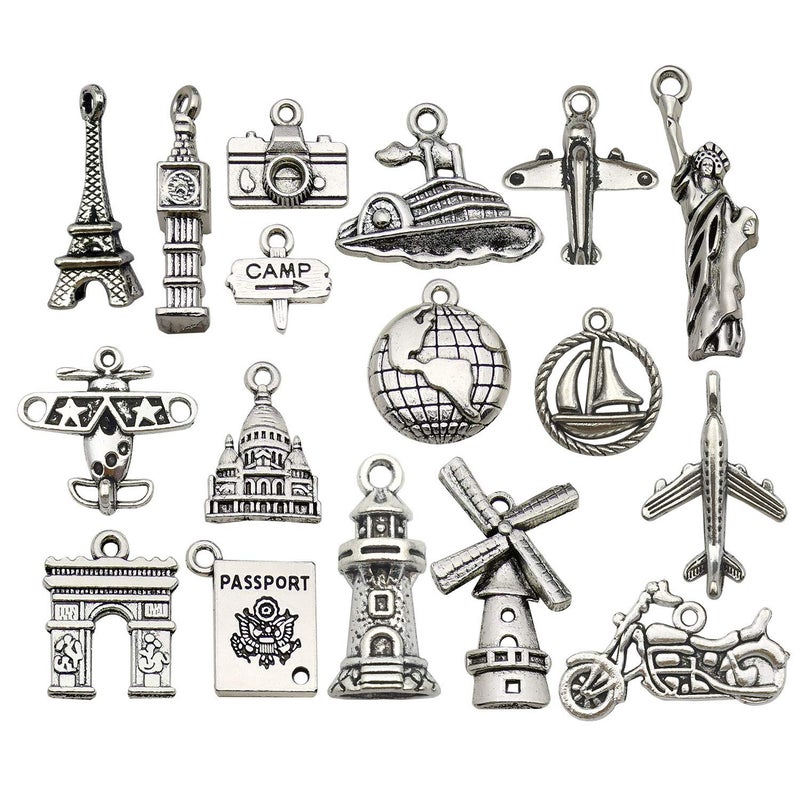 Youdiyla 50pces Silver Mixed Travel Style Supplies Charms Pendants DIY for Necklace Bracelet Jewelry Making and Crafting HM353 - Image 1